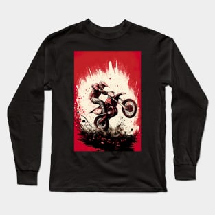 Dirt Bike With Red and Black Paint Splash Design Long Sleeve T-Shirt